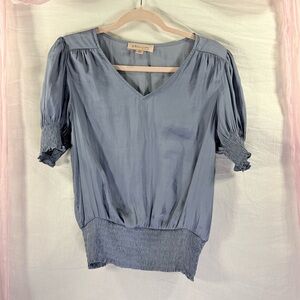 Philosophy Republic V-Neck,Smocked Hem & Sleeve Blouse | Slate Blue | Size Med
